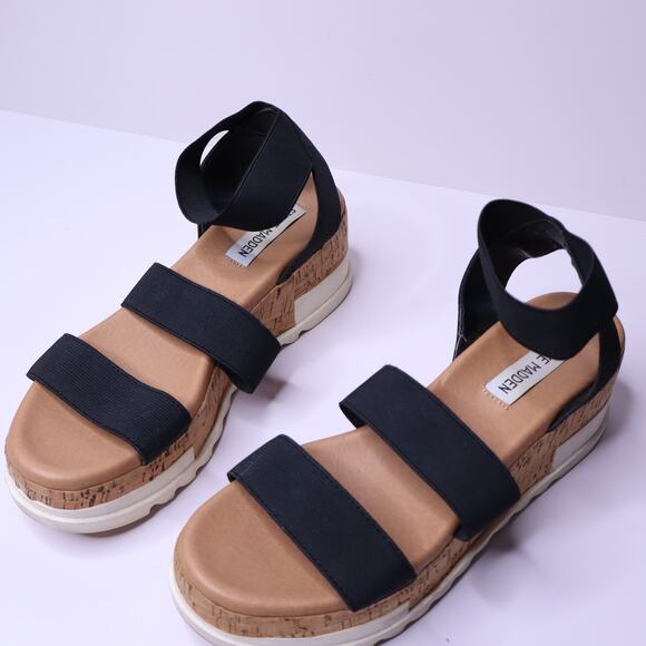 STEVE MADDEN Bandi Flatform Sandals Black Elastic Strap Casual Women's 8.5M - Picture 6 of 9